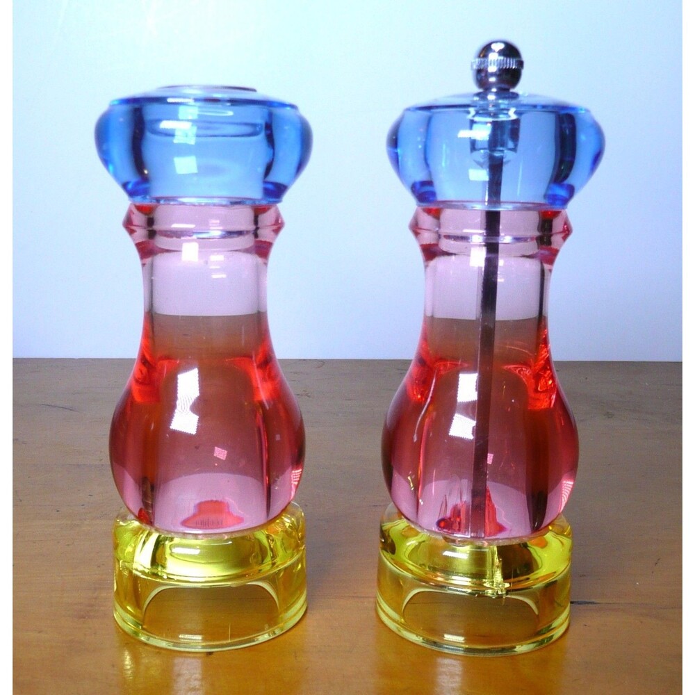 Mr Dudley Salt Shaker & Pepper Mill Set Acrylic Colorful Blue, Pink , Yellow